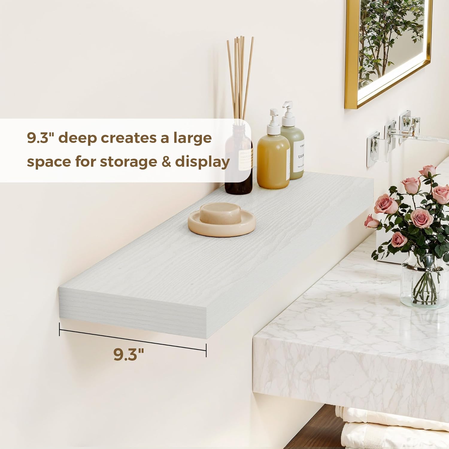 Dreamland 32 Inches Floating Shelves for Wall, 9.3 Deep Long Floating Shelves Set of 2, Large Display & Storage Shelf, Wall Shelf for Bathroom Bedroom Living Room Kitchen Office, White